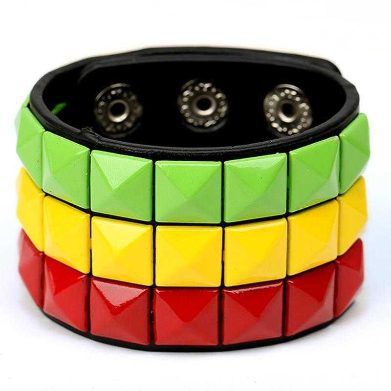 

Punk Multi Color Square Nail Leather Bracelet Personality Cycling Bar Ornament Mens Wide Pu