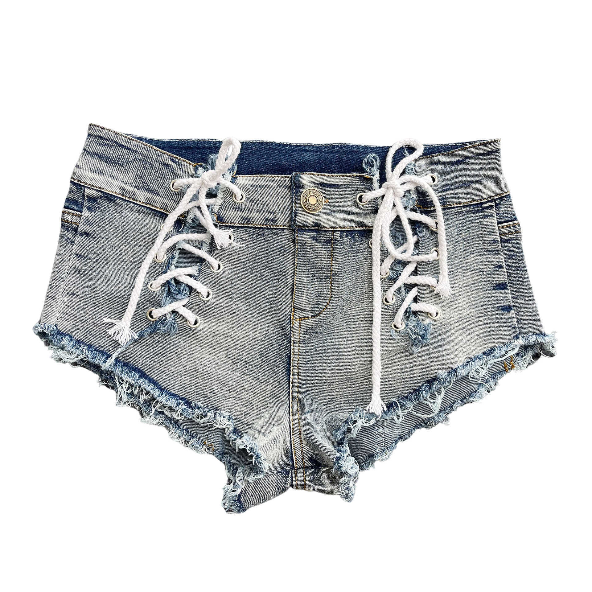 

Women's Shorts 2023 New Women's Bandage Denim Shorts Feminino Sexy Lace Up Jeans Nightclub Blue White Black AA230508