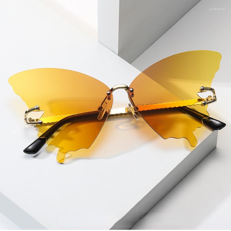 

Sunglasses 2023 Butterfly Rimless Clear Women UV400 Protection Vintage Metal Gradient Anti-Reflective Sun Glasses