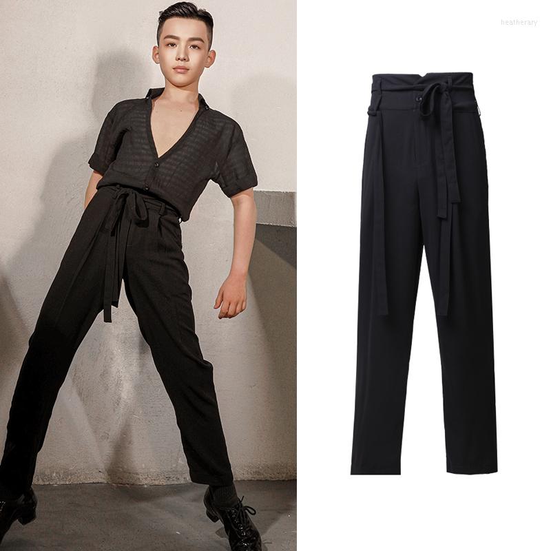 

Stage Wear Fashion Latin Dance Pants For Boys Men Wide Leg Bandage Trousers Children'S Training Clothes Costumes DQS9524
