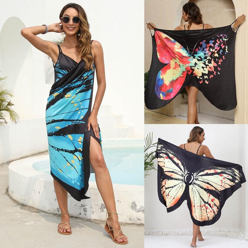 

Women' Swimwear 2023 Printed Colorful Butterfly Wrap Dress Sexy Women Bathing Suit Cover-ups Beachwear, Printed 1