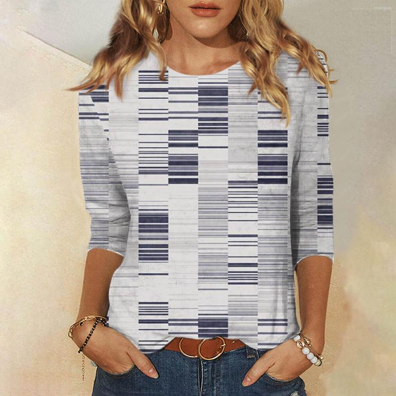

Women' T Shirts Women Summer Tops Round Neck Three Quarter Sleeve Comfortable Print Loose Fit Woman' Mock For, Green