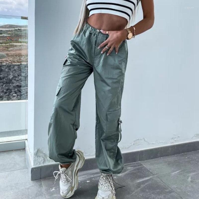 

Women's Pants Women Casual Cargo Streewear Vintage Hip Hop Multi Pocket High Waist Long Pant Fashion Loose Solid Wide Leg Sweatpants Y2K, 02 apricot