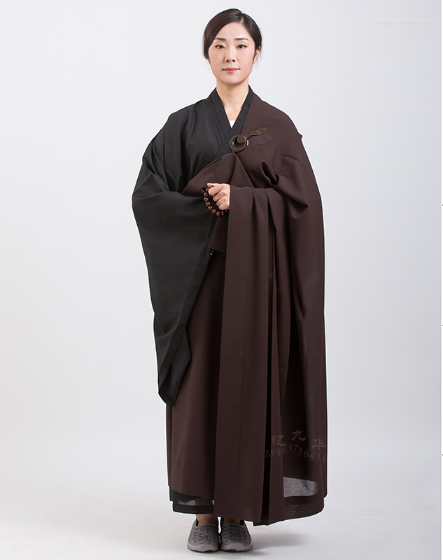 

Ethnic Clothing 145-185cm Buddhist Robes Cloak For Adults Monk Haiqing Meditation Dress Linen Confession Long Gown