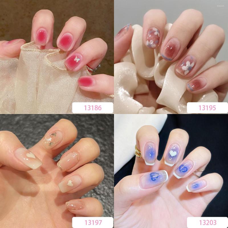 

False Nails 4 Boxes/Lot (96) Love Milk Tea Gradient Press On Nail Full Cover Waterproof Fake Seamless Removable Decoration, Art nails-package 7