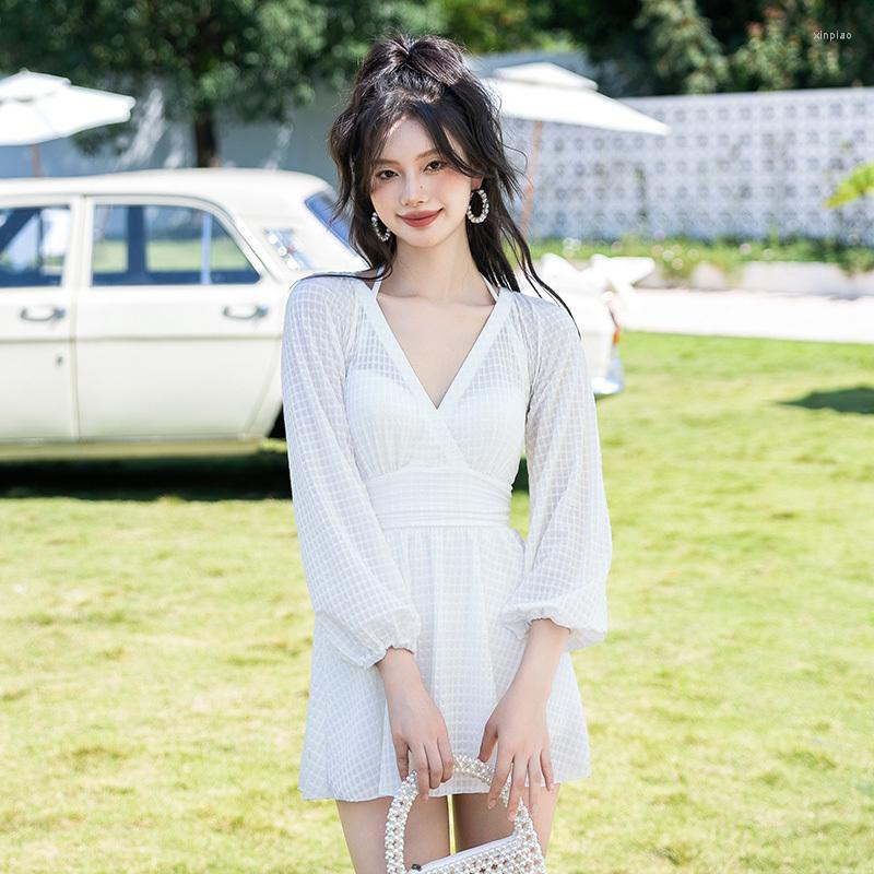 

Women's Swimwear Swimsuit Woman 2023 Push Up One Piece Swimdress Women Black White Modest Long Sleeve Bathing Suit Beachwear