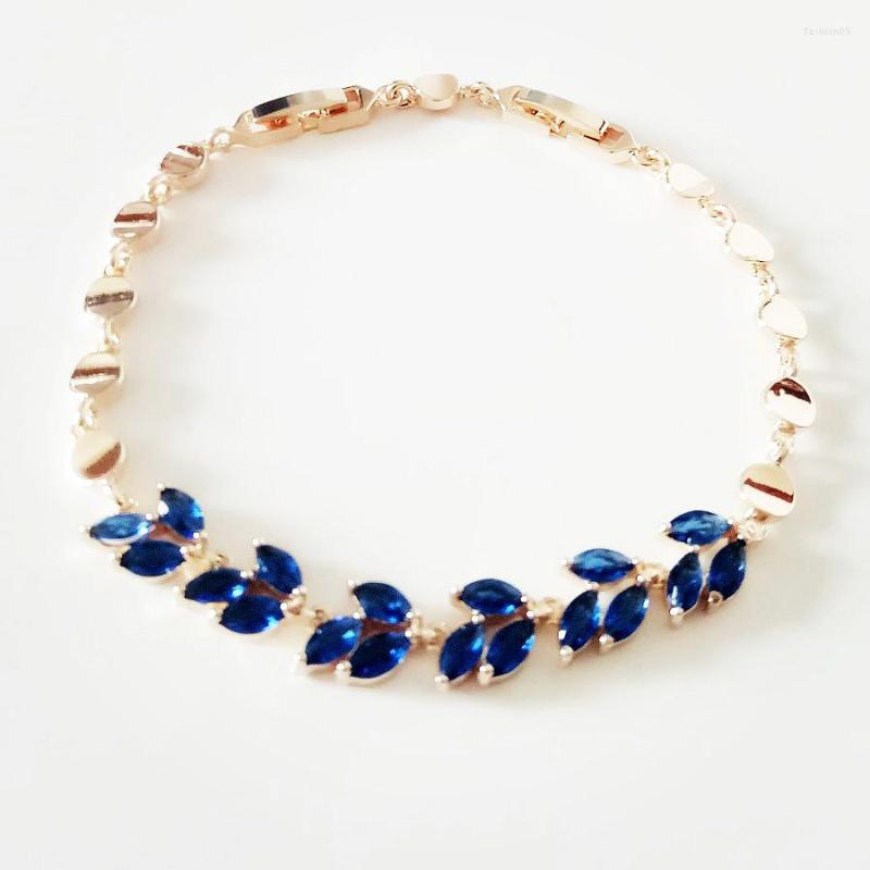 

Link Bracelets 2023 Korean Women Bracelet 585 Gold Color Fashion JewelryTrendy Luxury Blue Cubic Zircon Long Chain Cuff