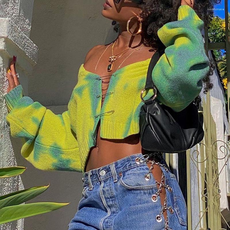 

Women's Knits Fashion Sweaters Cardigan Women Cropped Long Sleeve Pins V Neck Loose Print Casual All-match Spring Blouse Female Tops 2023, Green