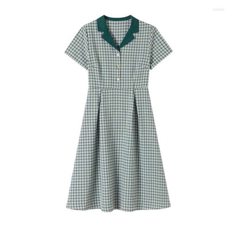 

Party Dresses Spring Summer  Design Vintage Women Temperament Cute Short Sleeve Date Girl Plaid Slim OL Female Dress N315