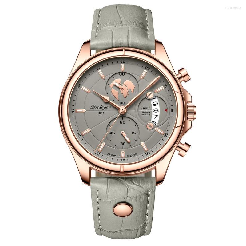 

Wristwatches Business Men Watch Wrist Chronograph Army Military Leather Quartz Waterproof Luminous Relogio Masculino, Leather silver blue
