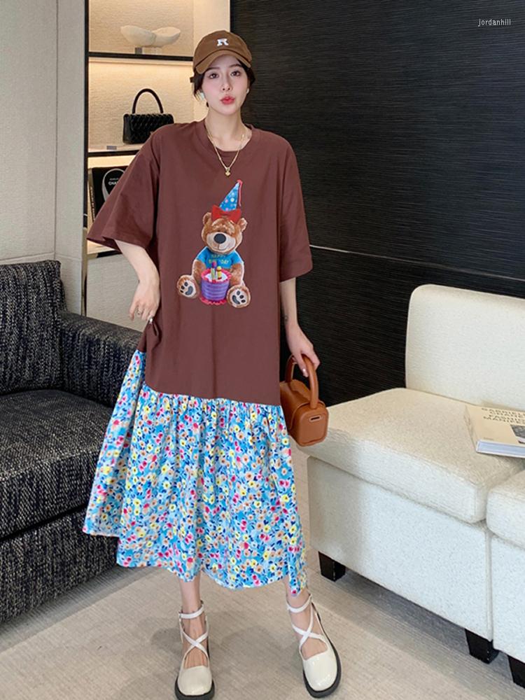 

Party Dresses 2023 Summer Korean Woman Dress Vestidos Robe Ete Femme Elbise Loose Patchwork Hem Cartoon Print Long Fashion Women, Coffee