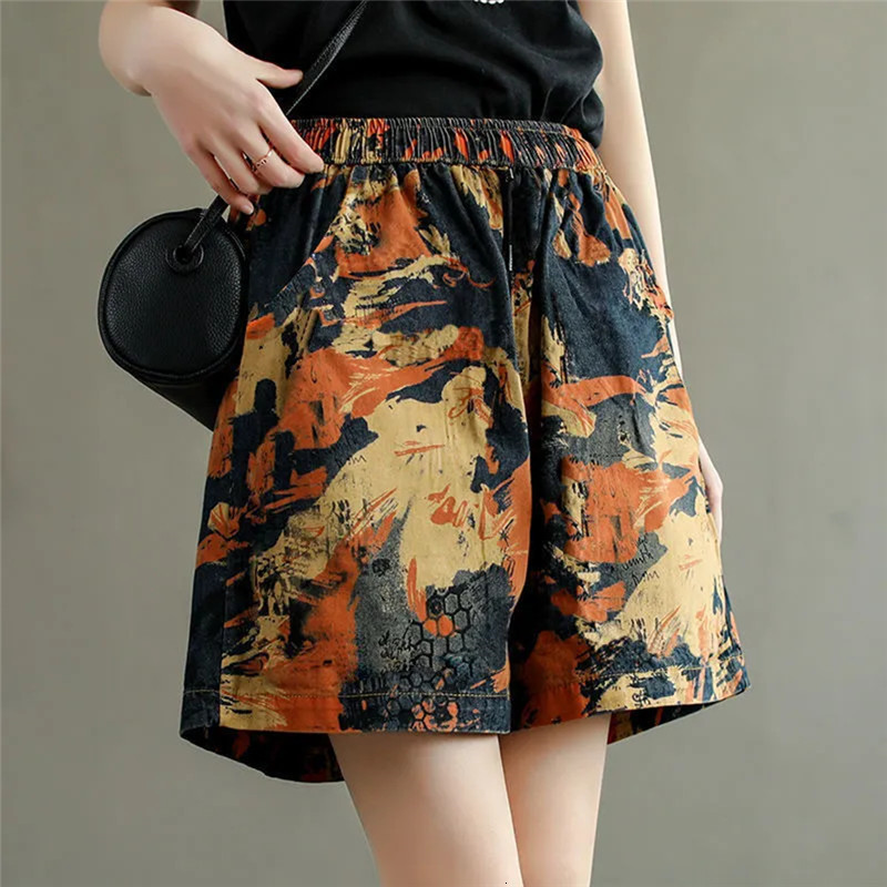 

Women's Shorts Women's Shorts Large Pockets Elastic Waist Loose Casual Pants Summer Women High Waist Print Wide Leg Shorts Fashion 230509, Yellow