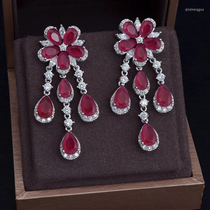 

Dangle Earrings JanKelly Zircon White Gold-Color Pink Cubic Austrian Rhinestone Flower Drop Earing For Women JP5045E