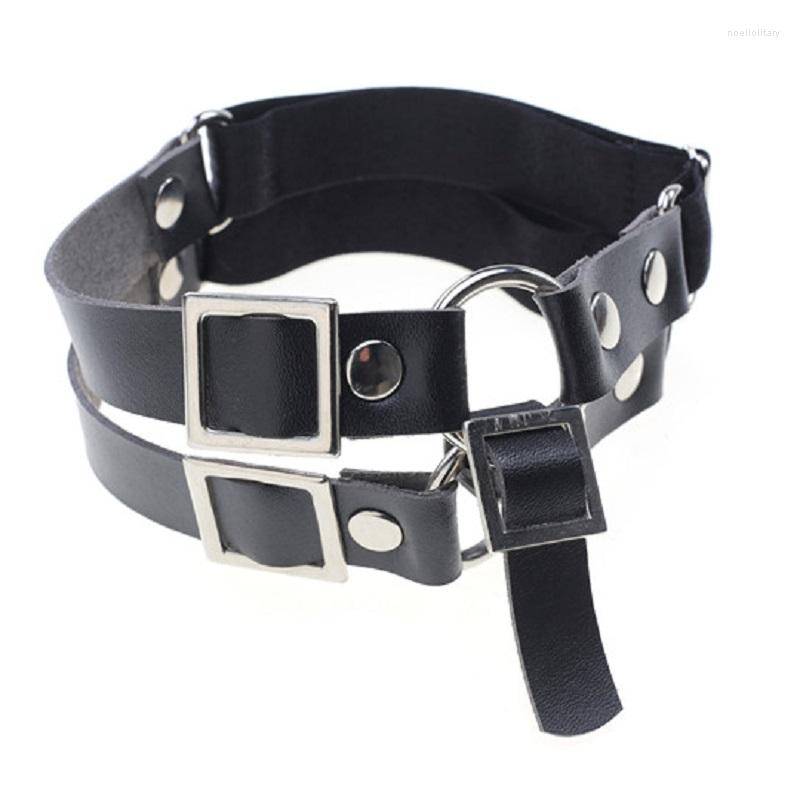 

Garters Women Sexy Harajuku Handmade Punk Leather Leg Ring Rock Goth Stud O-rond Double Row Elastic Suspender, Pink