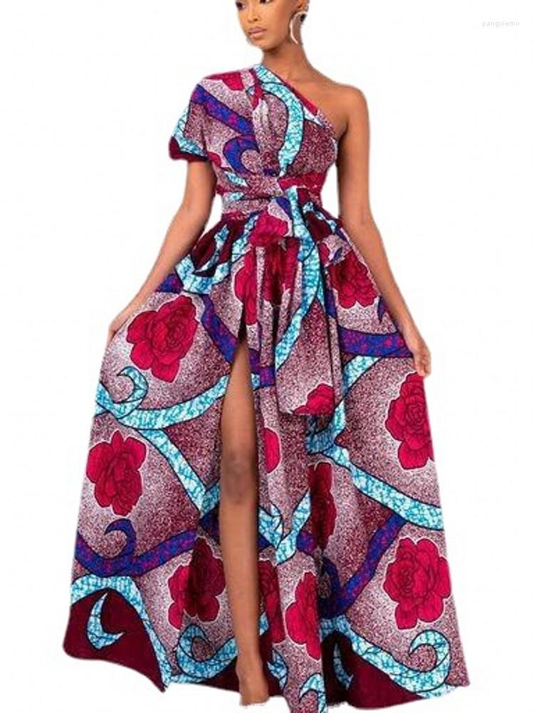 

Ethnic Clothing African Dresses For Women Traditional Split Cross Lace Up Print Maxi Dress Backless Sexy Robe Femme Beach Holiday