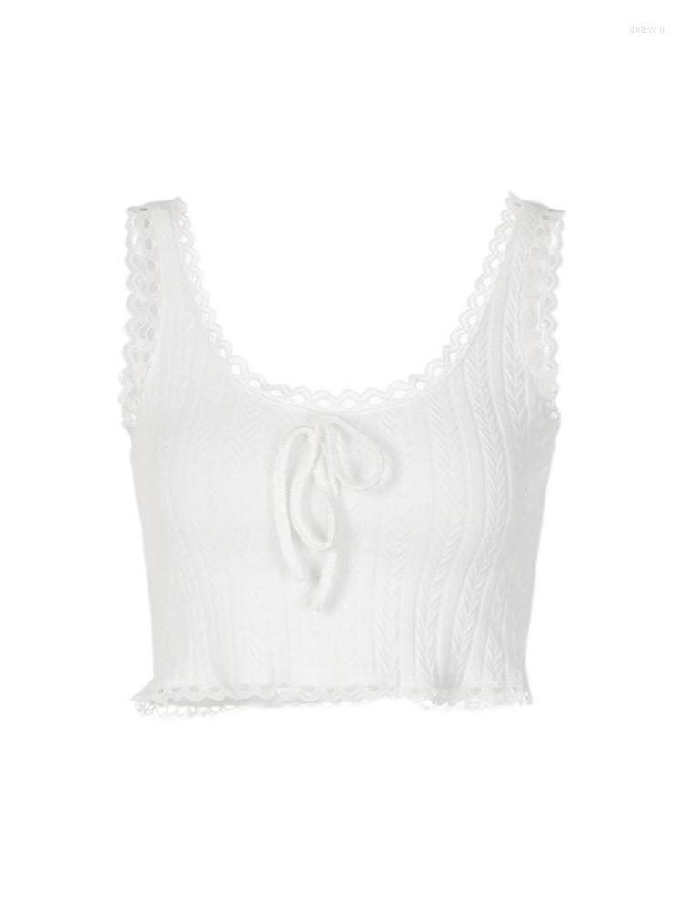 

Women's Tanks Sexy Tank Top Y2K Female Vintage Fashion Camisole Lace Patchwork Up Sleeveless Off Shoulder Vest Women's Crop Summer, White