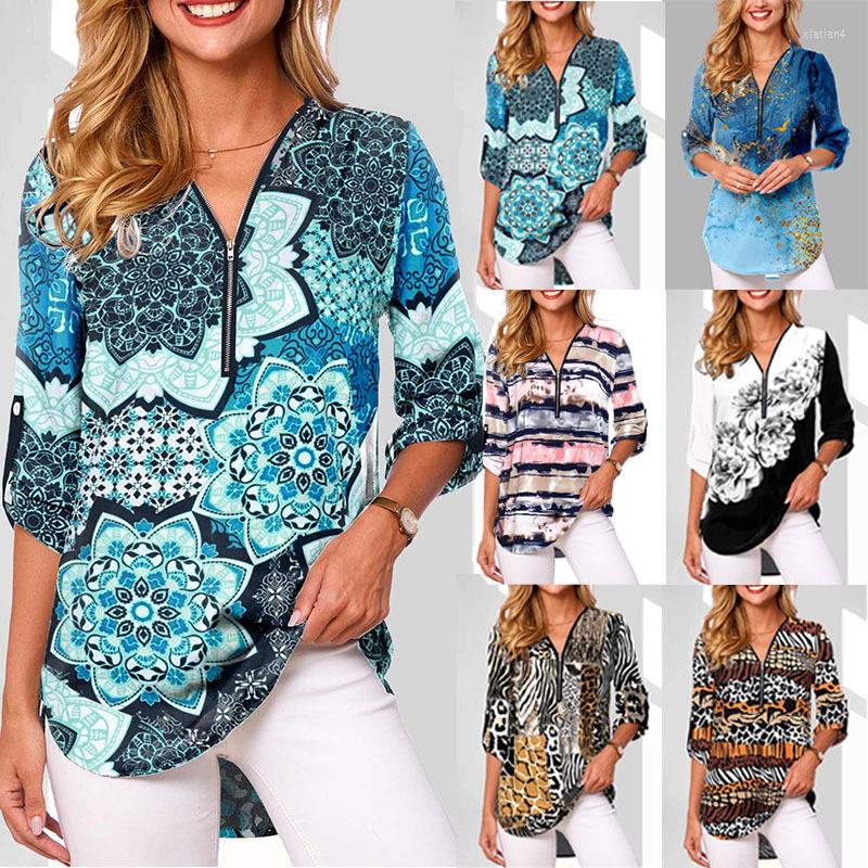 

Women's Blouses Ottd 2023 Summer Casual Fashion Women's Shirt Elegant V-Neck Zipper Large Long Sleeve Pullable Loose