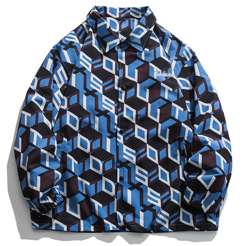 

Men's Jackets Spring Jacket Men 3D Letter Printed Button Coat Windbreaker Fashion Korean Street Outerwear Tops Clothing Male Plus Size, Blue