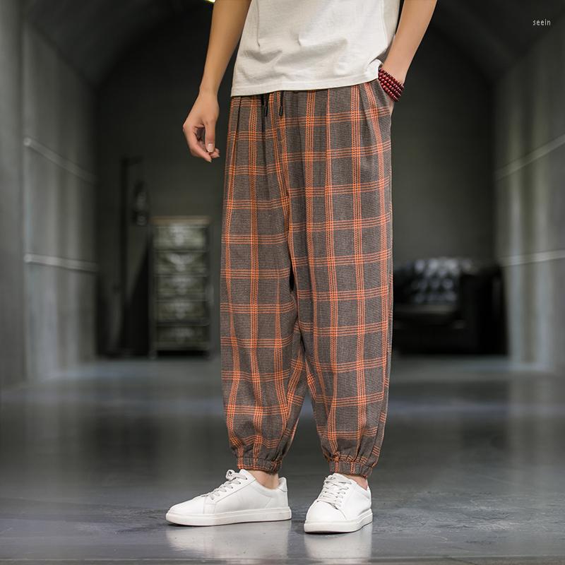 

Men's Pants Chinese Style Ice Cotton Casual Men Summer Breathable Thin Section Harem Comfortable Loose Plaid, Blue pants men