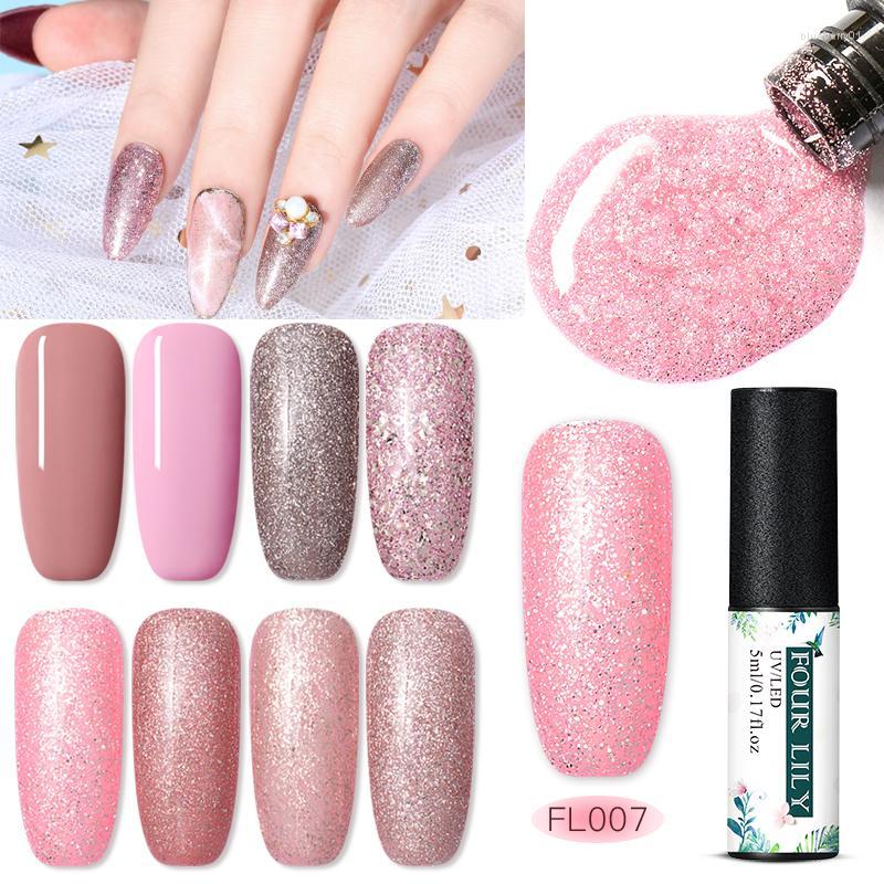 

Nail Gel Four Lily 5ml Glitter Polish Semi Permanent Rose Gold Art Varnish Base Top Coat Need Soak Off Nails UV Led, S07562