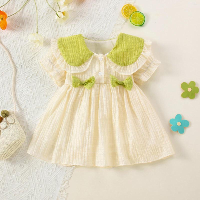 

Girl Dresses Toddler Girls Short Sleeve Bowknot Ruffles Princess Dress Dance Party Clothes Ball Gown For, Beige