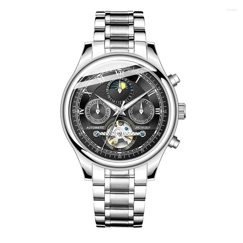 

Wristwatches Gorben Men's Military Sport Mechanical Watches Skeleton Waterproof Stainless Steel Band Luxury Automatic Watch Wristwatch, Color 3 with box