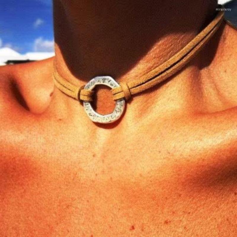 

Choker Ethnic Style Creative Round Alloy For Women Vintage Bohemian Handmade Leather Rope Party Vacation Jewelry
