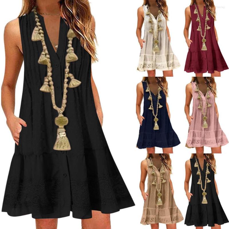 

Casual Dresses V-neck Sleeveless Holiday For Women 2023 Plus Size Summer Outdoor Elegant Vestidos Para Mujer, Black