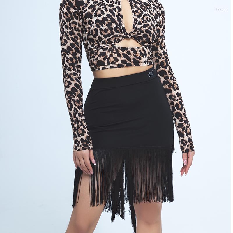 

Stage Wear Latin Dance Skirts For Women Irregular Tassel Lace Half Skirt Costumes Female Adult Clothing DQS9860, Black