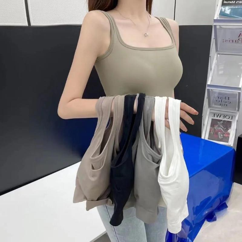 

Women's Tanks CINESSD Summer Ice Sense Wide Shoulders Sling Underwear U-shaped Beautiful Back One-piece Outerwear Sports Vest Female, White