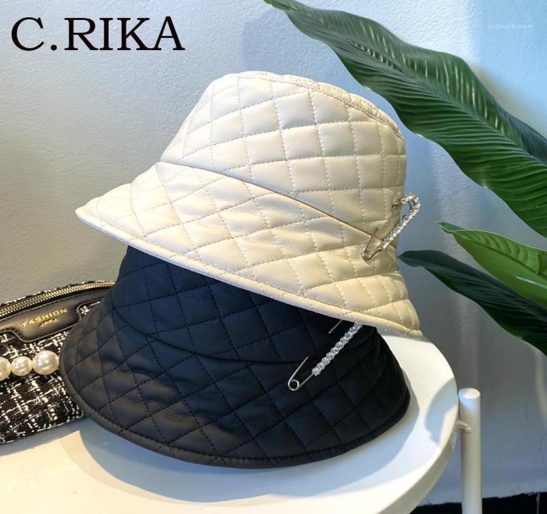 

Autumn Winter Women Diamond Pin Bucket Hat Bob Pu Leather Punk Lady Girls Fashion Solid Fisherman Hat Korean Basin Panama13658128, Beige
