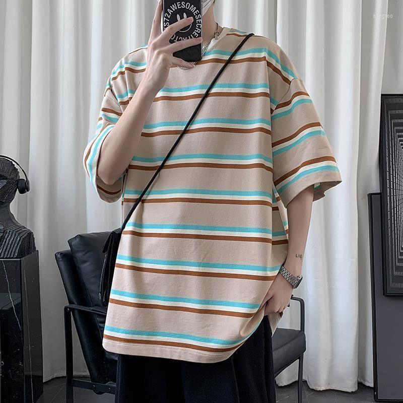

Men' T Shirts Striped Men Shirt Oversized Short Sleeve O Neck Harajuku Japan Style Hip Streetwear Unisex Couple Clothes Male Cotton Top, Black