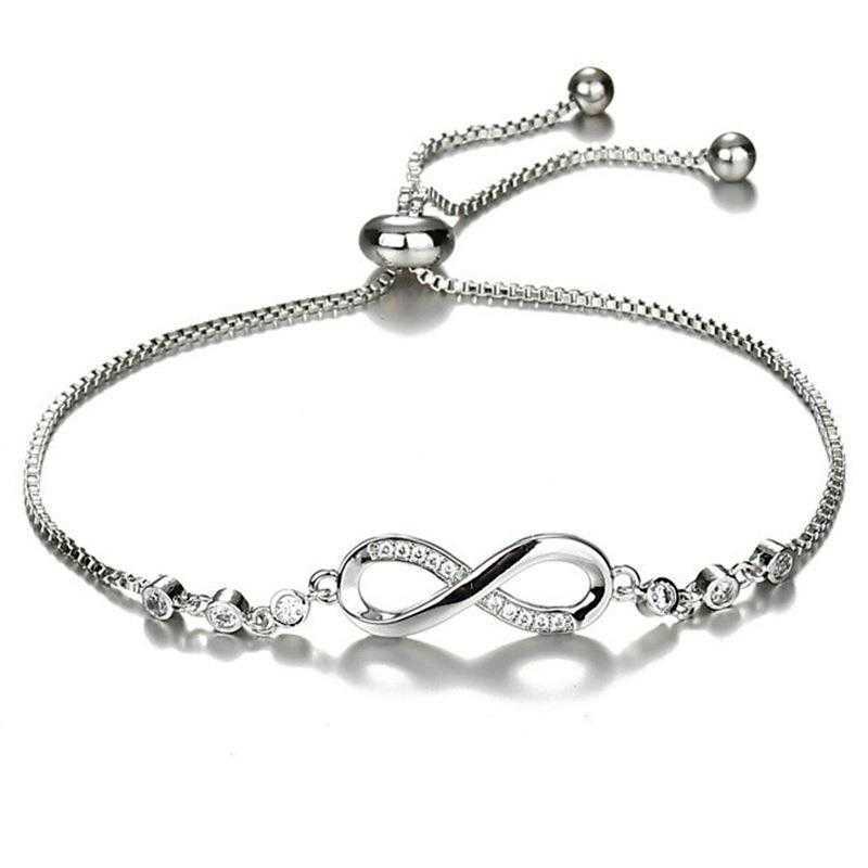

Selling Infinite Loop 8 Word Bracelet Crystal Pull Micro Inlaid Zircon Silver Women