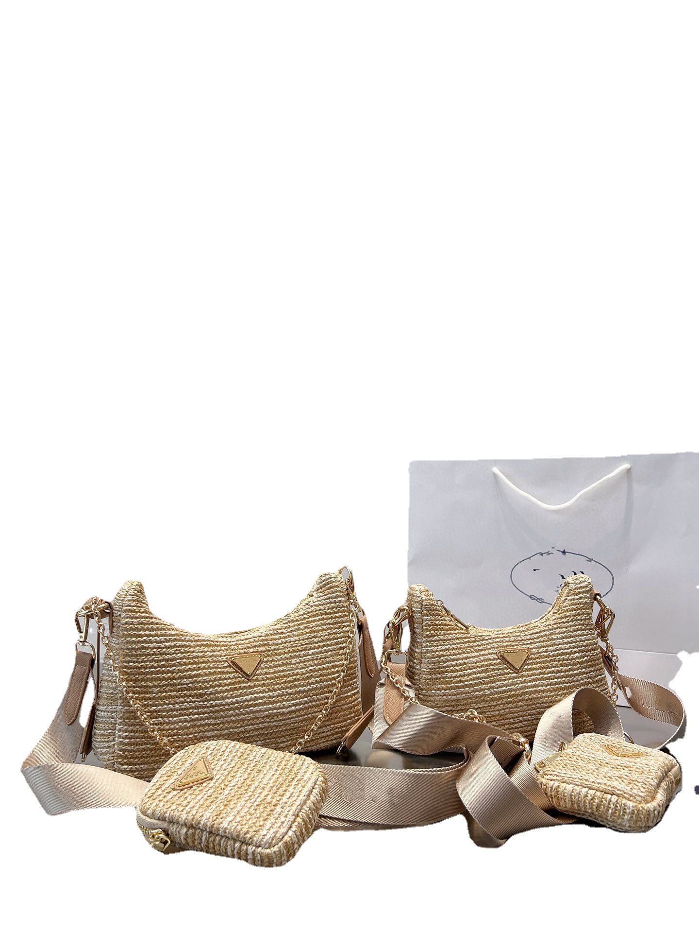 

Summer Brand Designer Bag High version Hobo Bags Women Woven Straw bag Mini purse Luxury Two Piece Set Chain Shoulder crossbody 24cm 88, Black