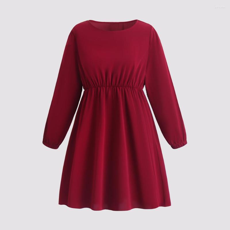 

Plus Size Dresses Women Elegant Midi Dress Curvy Large Sizes Autumn 4XL 2023 Pink O Neck Long Sleeve A Line Casual Loose Party