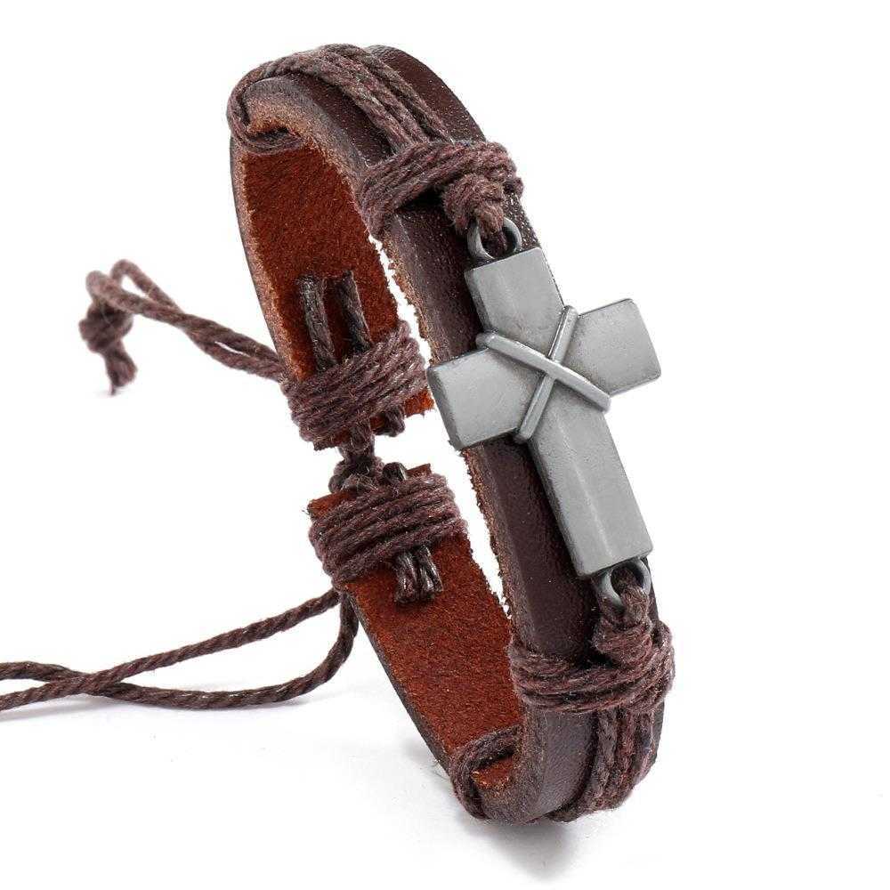 

Mens Ornament Personality Handmade Braided Leather Bracelet Simple Pull Adjustable Vintage