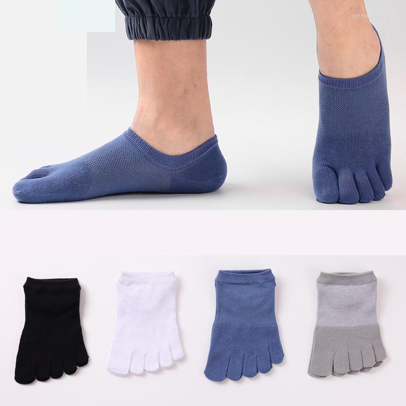 

Men's Socks 5 Pairs Summer Thin Men Five-finger Boat Mesh Combed Cotton Solid Color Invisible Toe Set, Black