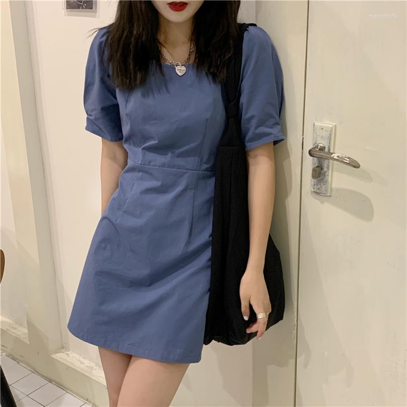 

Casual Dresses Elegant Sweet Summer Korean Fashion A-line High Waist Thin Kawaii Mini Dress Harajuku Vintage Short Puff Sleeve Backless, Black
