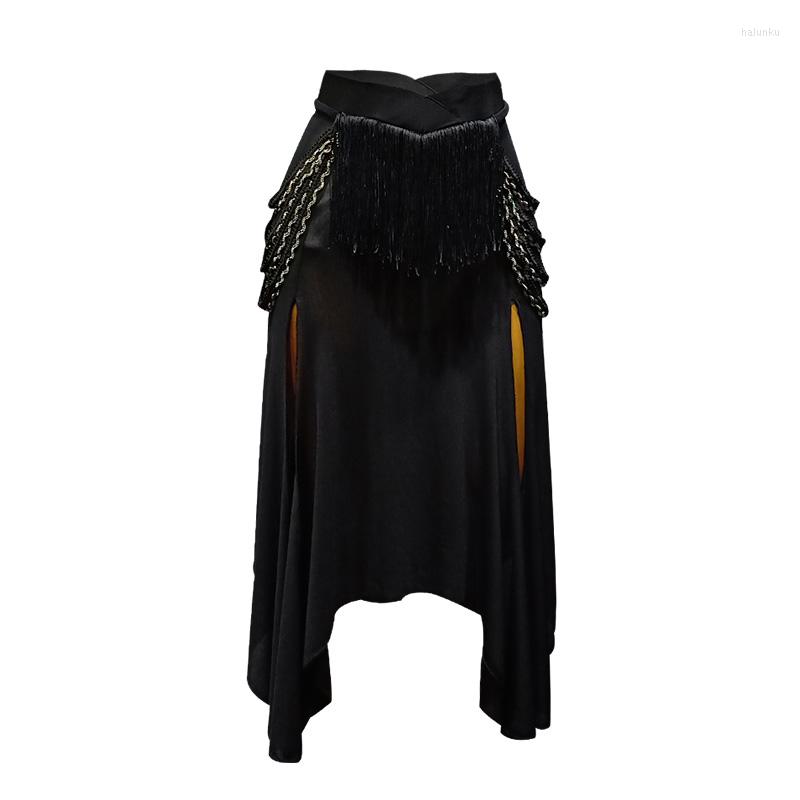 

Stage Wear Dance Net Yarn Black Latin Dancing Skirts With Tassels For Women Sexy Ballroom Female Short Skirt Girl Fringe