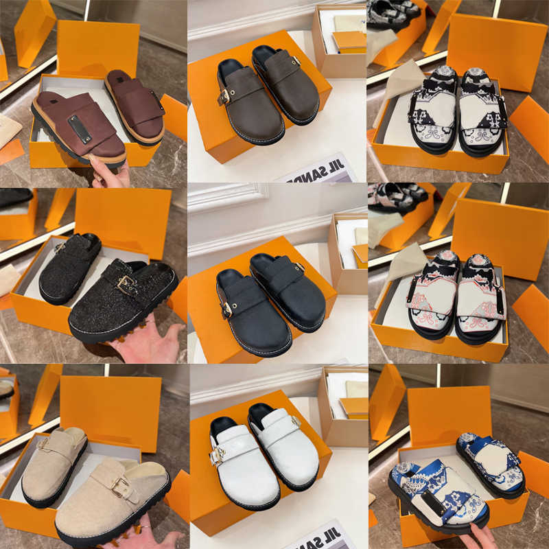 

2023 Designer Leather Easy Slides Women Men Cosy Comfort Mules Slippers Round Toe Sandal Fashion Summer Shoe Platform Shoes With Box 35-45 NO436