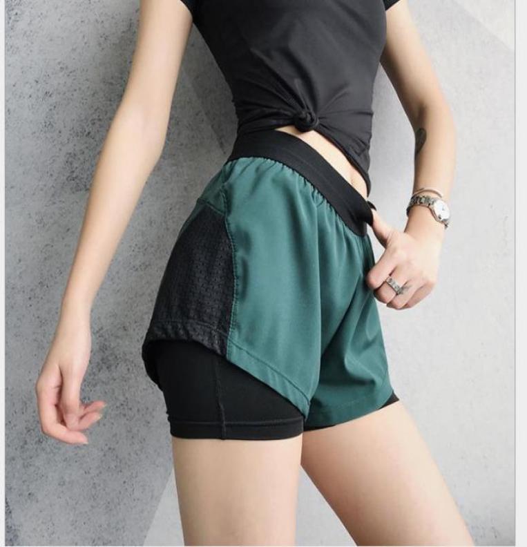 

New sports shorts women039s doublelayer side net antiwalking speed dry fitness shorts Yoga loose running6258467, Red