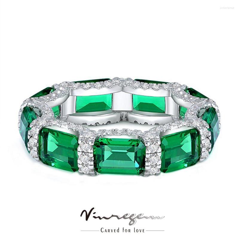 

Cluster Rings Vinregem 925 Sterling Silver 5 7MM Emerald Synthetic Moissanite Row Gemstone Wedding Cocktail Ring For Women Gift Drop