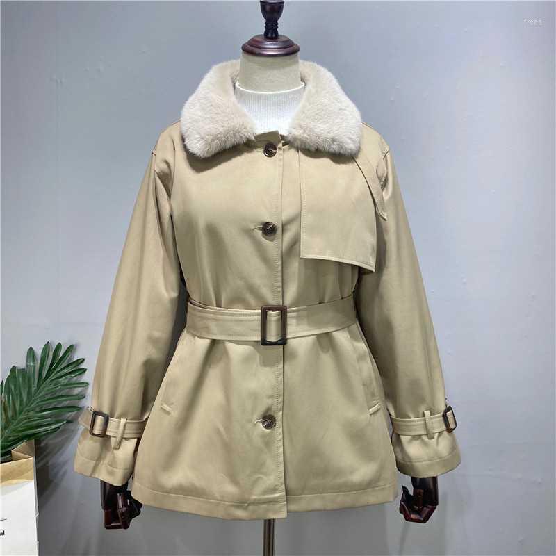 

Women' Trench Coats NICE Winter Thick Cotton-Padded Jacket Female Loose Parka Belt Waist Plus Velvet Coat Women Fur Hooded, Black