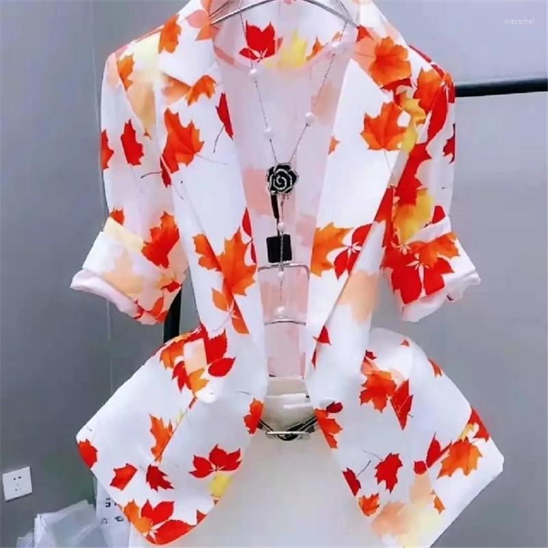

Women' Suits 2023 Spring/Summer Fashion Style Suit Collar 3/4 Sleeve Waist Wrapped Thin Printed Coat Women' Trend H431, 001
