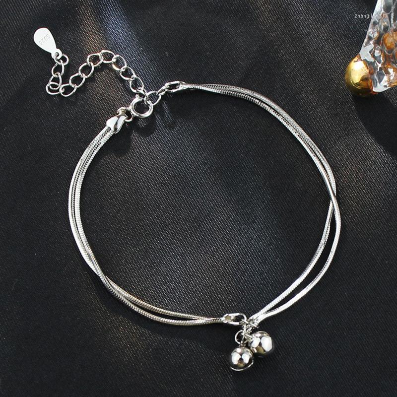 

Link Bracelets Silver Color Chain With Bell Charm For Women Jewelry Gifts 2023