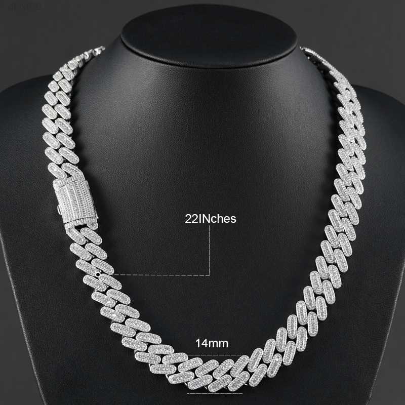 

14mm Moissanite 925 Sterling Silver Diamond Ice Miami Cuban Link Bracelet Man Necklace Chain Jewelry for Men and Boys