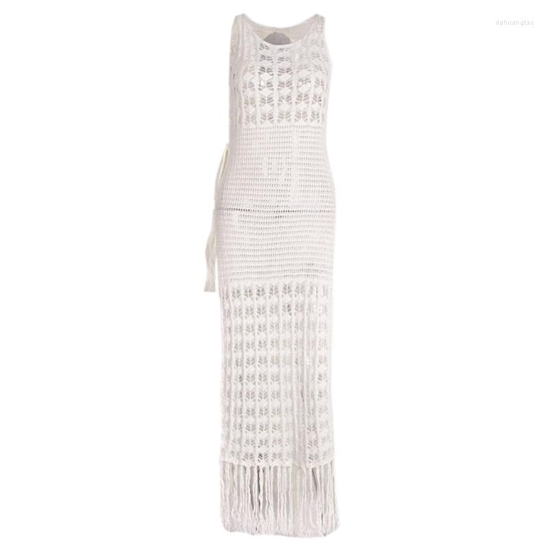 

Women' Swimwear Tassel Tunic Long Swimsuit Cover Up Beach Dress Crochet H7EF, White