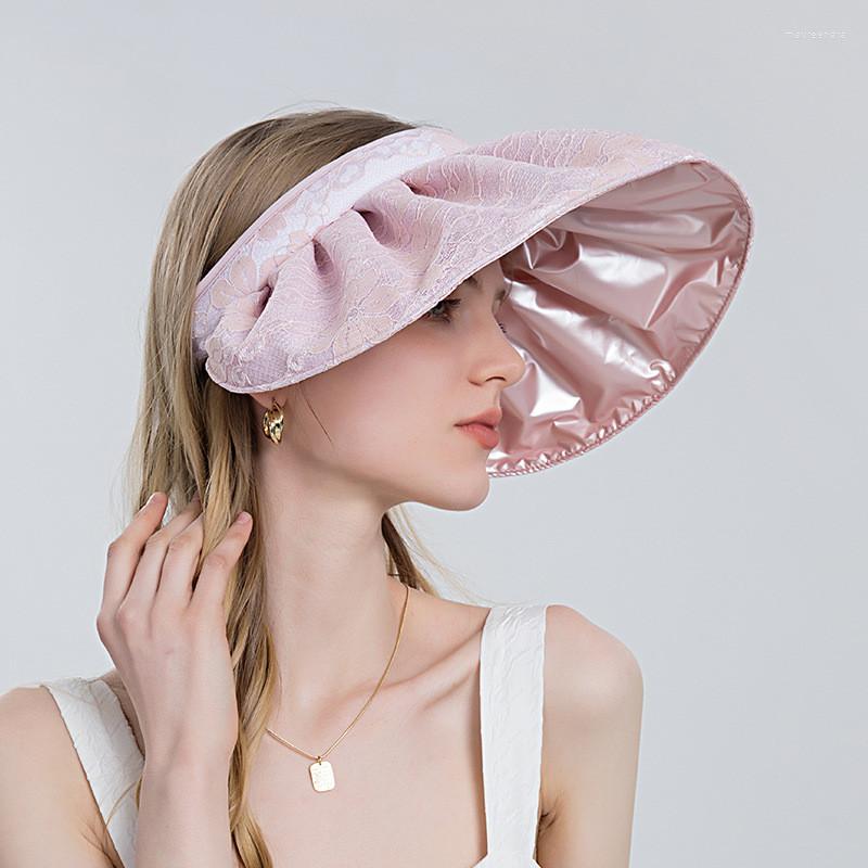 

Wide Brim Hats Sparsil Empty Top Sun For Women Summer Shell Sunshade UV Protect Lace Hair Hoop Beach Outing Foldable Bucket Caps, White