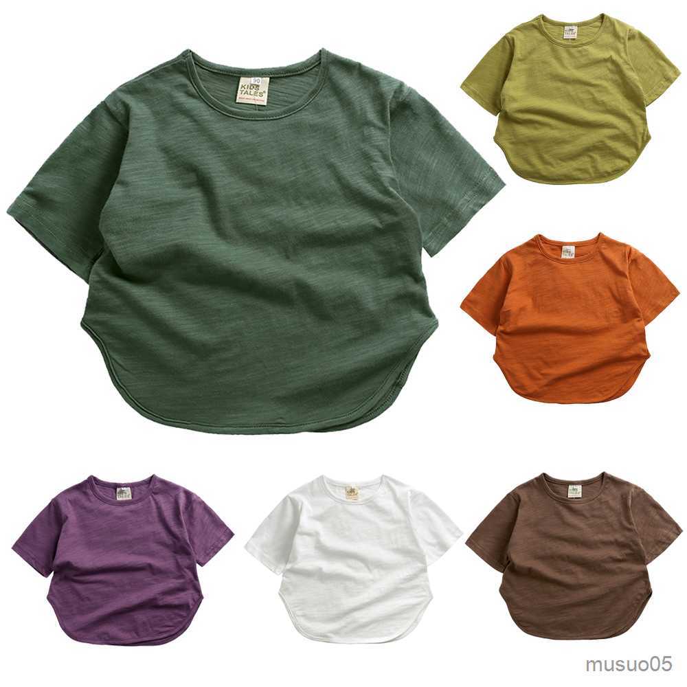 

Shirts 2023 Kids Summer T-shirt Solid Boys Girls Outwear Breathable Clothes For Children Cotton Basic Colorful Tops, As picture 4