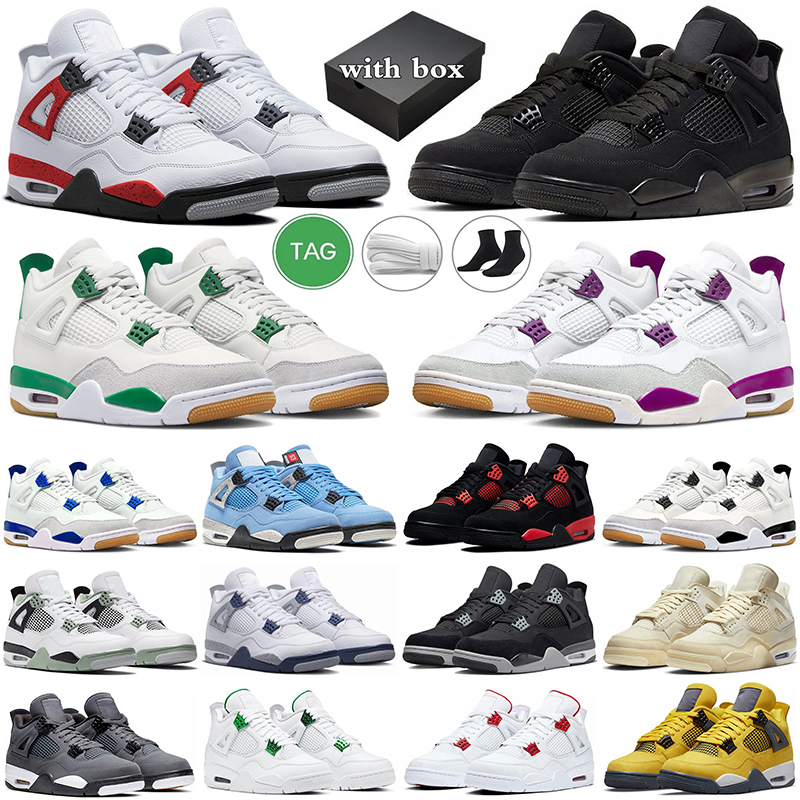 

With Box 4 Basketball Shoes Men Women Jumpman 4s Pine Green Black Cat Purple Sapphire Red Cement White Cement Military Black Sail Mens Trainers Outdoor Sneakers, 31